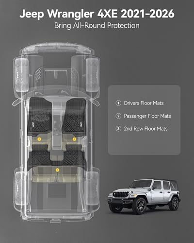 3W Floor Mats for Jeep Wrangler 4XE 2021-2026 Hybrid 4 Door (Non JL/JK) - Image 2
