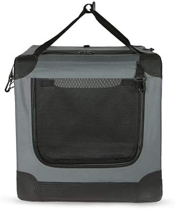 Amazon Basics 4-Door Portable Folding Soft Dog Crate, Collapsible Travel Kennel for Cat, Dog, and Small Animals, Pop Up with Fleece Mat, Water-Resistant Base, Grey, 36" x 24" x 24" - Image 5