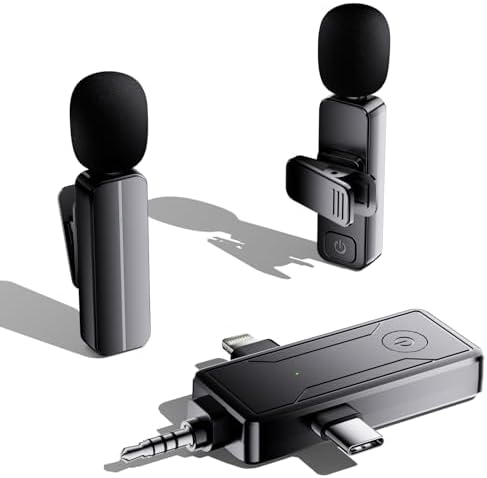 2-Pack Wireless Mini Lavalier Lapel Microphone for iPhone,Android Device(3 in 1) - 65ft Cordless Clip on Dual Mics with Noise Reduction 6H Working Time for Video Recording Vlogging, YouTube, Interview by Bulatry2-personsoundpickup