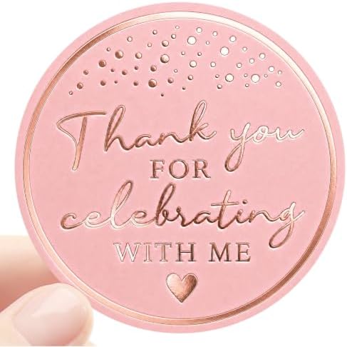 100PCS Thank You for Celebrating with Me Stickers, Rose Gold Pink Wedding Favor Labels for Bridal Shower, Baby Shower, Engagement Party, Gift Bags & Invitations 1.6 Inch (Pink Rose, with Me) by jeecalart
