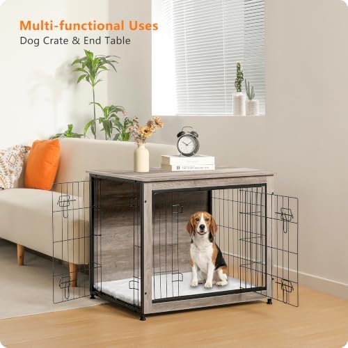 DWANTON 32.5" Dog Crate Furniture with Cushion, Wooden Kennel Table Indoor - Image 7