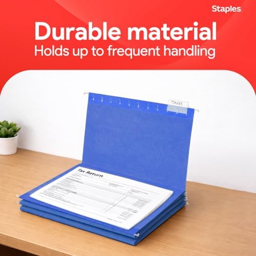 Staples Hanging File Folders, Letter Size, Blue, 5-Tab, 25/Pack - Image 6