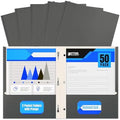 Better Office Products Gray Paper 2 Pocket Folders with Prongs, Matte Texture, Letter Size Paper Folders, 50 Pack, with 3 Metal Prong Fastener Clips, Gray by BetterOfficeProducts