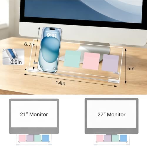 Monitor Memo Board Holder 14"x5", Computer Sticky Note Holder with Phone Stand, Space-Saving Office Organization, Movable & Reusable Screen Saver for Office & Home Desktop Decor - Image 7