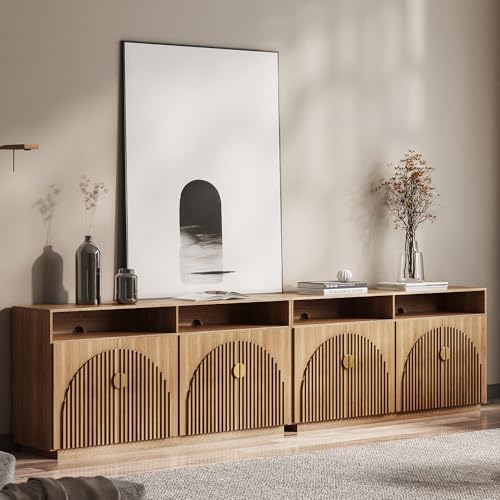 BELLEZE Set of 2 65" Stacked Sideboard Buffet Cabinet - Caramel Brown by BELLEZE