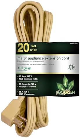 GoGreen Power (GG-25620) 14/3 20’ SPT-3 Appliance Cord, Beige by PowerByGoGreen