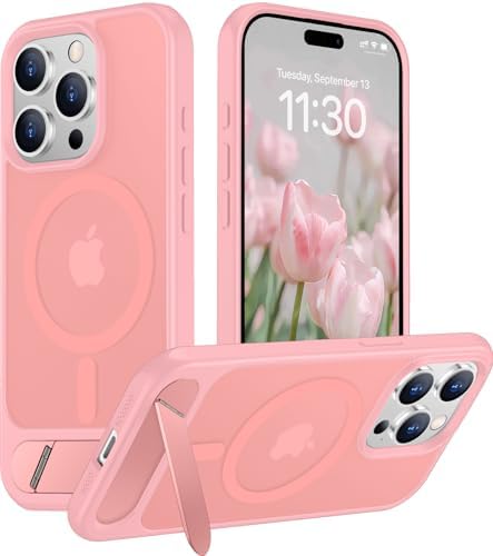 Temdan Magnetic Compatible with iPhone 15 Pro Max Case, [Built-in Invisible Kickstand][Compatible with MagSafe][Military Grade Shockproof] Slim Translucent Matte Phone Case for iPhone 15 Pro Max 6.7" by Temdan