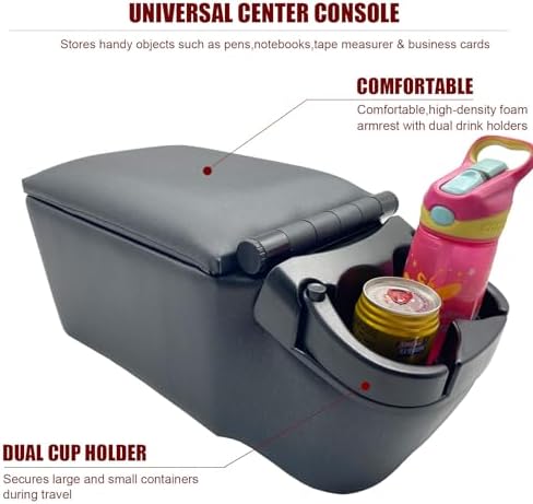 Universal Truck Seat/Bench Contractor Center Console Business Organizer and Storage with Adjustable Cup Holders, Clip Board, and Padded Top Lid for Armrest 124809 Black - Image 2