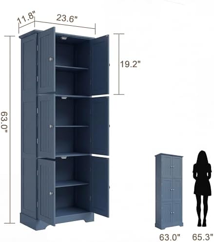 ChooChoo 63.2" Tall Bathroom Storage Cabinet with 6 Doors - Image 3