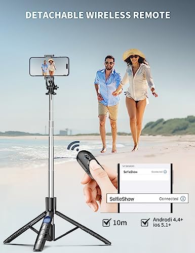 71" Phone Tripod & Selfie Stick, All in One Extendable Cell Phone Tripod with Wireless Remote, Tripods Stand for iPhone & Travel Selfie Stick 360° Rotation Compatible with iPhone Android, Camera - Image 6