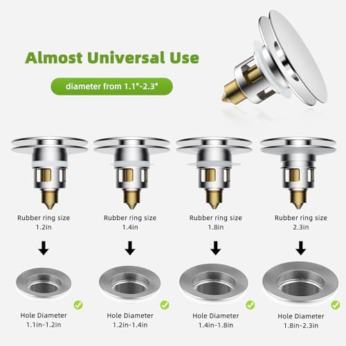 Universal Bathroom Sink Drain Stopper Strainer, Big Cover, Chrome - Image 2