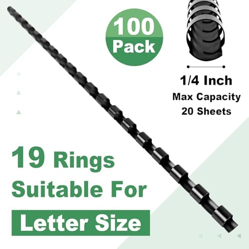 HOUYEE 100 Pack 1/4 Inch Plastic Binding Combs Spines, 19 Rings, Black - Image 2