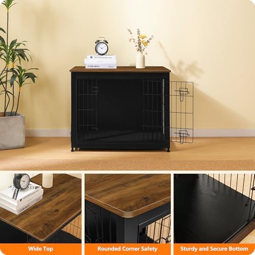 DWANTON 32.5" Dog Crate Furniture with Cushion, Wooden Kennel Table Indoor - Image 6