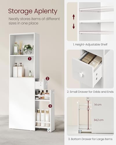 VASAGLE Slim Bathroom Storage Cabinet, Narrow Freestanding, with Drawers - Image 4