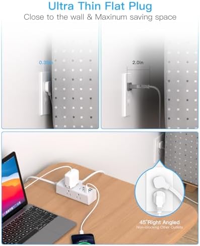 One Beat 5Ft Extension Cord with Multiple Outlets,Flat Plug Power Strip - Image 6