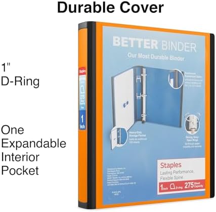Staples Better Binder, 1-Inch D-Ring 3-Ring View, Orange, Durable - Image 2