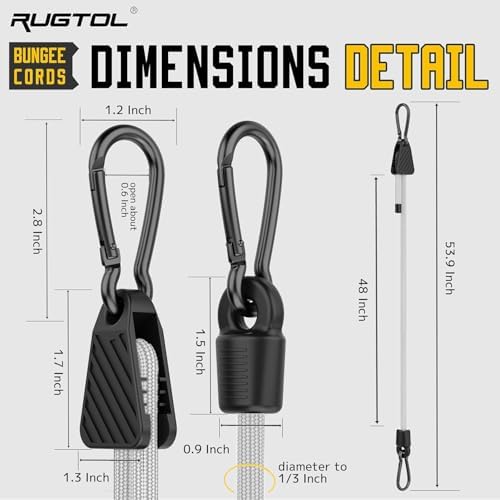 Bungee Cords with Hooks, 48 Inch Adjustable White Bungee Cords with Carabiner Heavy Duty Outdoor, 8mm Thick Easy to Adjust Bungee Rope UV Resistant for Truck Bed, Bike Rack, Camping, 6 Pack - Image 2