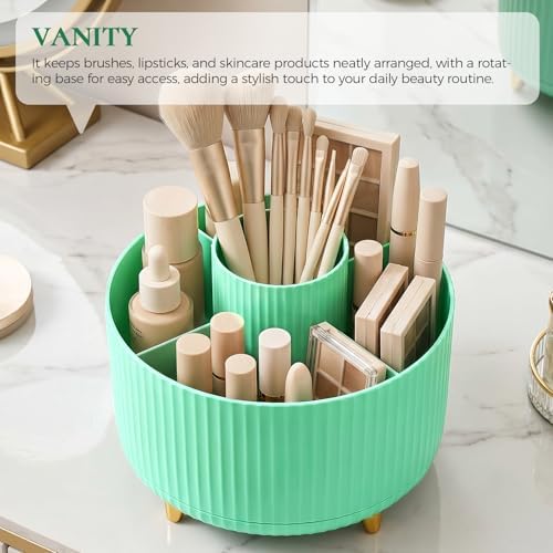 KONVINIT Pencil Pen Holder for Desk, 5 Slots 360-Degree Rotating Desktop Organizer, Cute Desk Organizers and Accessories for School, Home, Office and Art Supply, Mint Green - Image 5