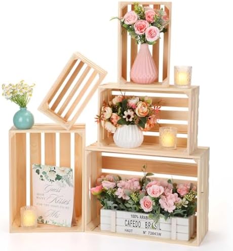 Soaoo 5 Pcs Decorative Nesting Wooden Crates with Handle, Natural Color by Soaoo