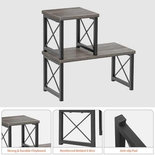 Honiter Desk Shelf for Top of Desk, Wood Desktop Shelf, 2 Tier Adjustable Bookshelf Organizer, Freestanding Stackable Desk Stand Storage Organizers Kitchen Counter Display Rack - Image 6