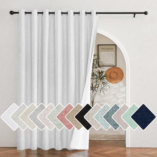 NICETOWN White 100% Blackout Linen Insulated Patio Curtain 84 inch Long by NICETOWN