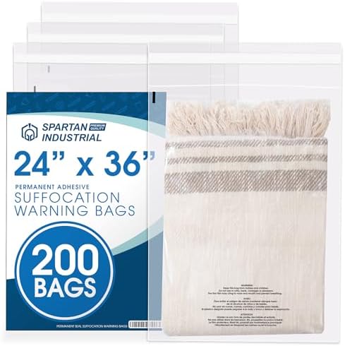 24" X 36" (200 Count) Self Seal Clear Poly Bags with Suffocation Warning by SpartanIndustrial