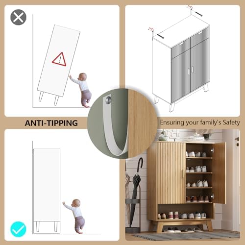HUANLEGO Shoe Cabinet Storage for Entryway with Doors, Oak - Image 6