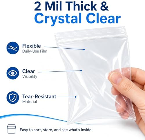200 Pack Small Plastic Bags For Jewelry, Mini Baggies 4 Assorted Sizes. 2x3 3x3 3x5 4x6 Inch 2 Mil Thick Poly Zipper Lock Bags Clear for Jewelry, Bead, Crafts, Small Parts Storage - Image 2