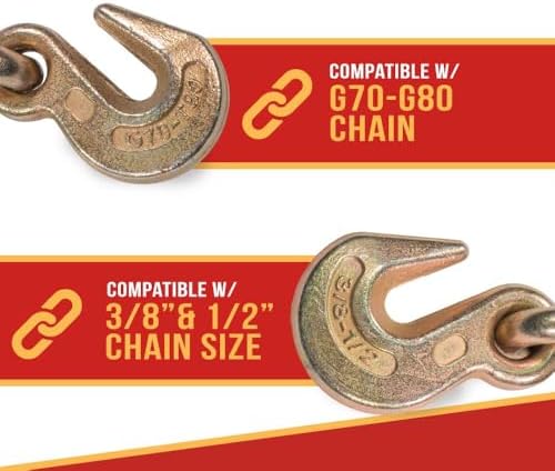 3/8"-1/2" Hi-Viz Green Heavy Duty Folding Handle Ratchet Load Binder w/Grab Hook 12,000 lbs WLL | Tie Down Hauling Chain Binders for Flatbed Truck Trailer - Image 3