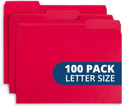 Blue Summit Supplies 100 File Folders, Letter Size, 1/3 Cut Tab, Red by BlueSummitSupplies