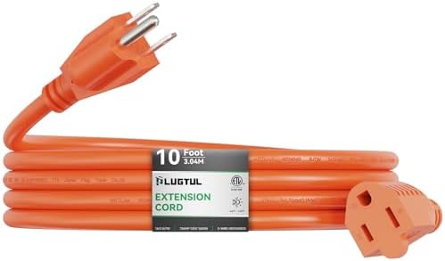 Outdoor Extension Cord 10 FT | 16/3 Gauge Heavy Duty 3 Prong Extension Cord, 13A 1625W SJTW, ETL Listed, Great for Garden and Home, Orange by PLUGTUL