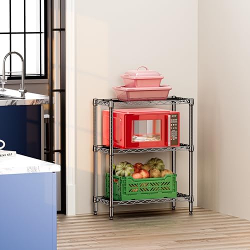 IZEUK 3 Tier Heavy Duty Steel Storage Shelves, Metal Shelf Wire Shelving Rack for Pantry, Kitchen, Cloakroom or Office Organization (13.8" D x 23.6" W x 35.5" H, 750LBS, Black) - Image 2