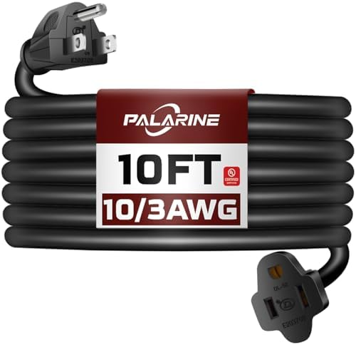 10 Ft Black Outdoor Extension Cord, 10 Gauge Heavy Duty Power Cord by PALARINE