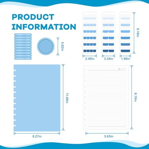 Discbound Notebook, 8-Disc Disbound Planner with Removable Pages, 180 Pages Spiral Notebook, Poly Cover Discbound Planner for Work, Travel, Note Taking(With Index Sticker),Blue,A4 - Image 2