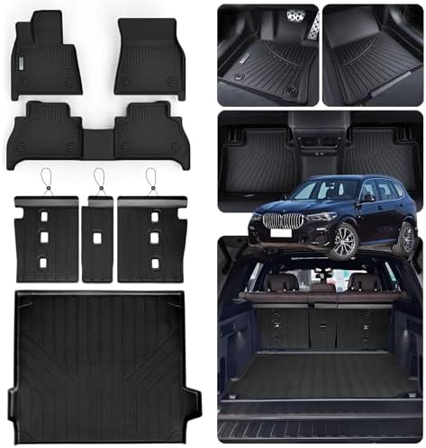 Floor Mats & Trunk Mat for 2019-2024 2025 BMW X5 40i/50i/M50i/M60i/M/M Competition,TPE All Weather Protection 2 Rows Full Set Car Mats by SANBAN-AXE