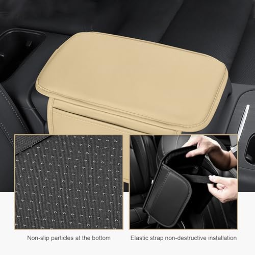 Car Center Console Cover, Leather Armrest Cover Cushion with 2 Storage Bags, Soft Centre Console Protector Covers, Universal Car Interior Accessories, for Most Vehicles, SUV (Beige) - Image 7