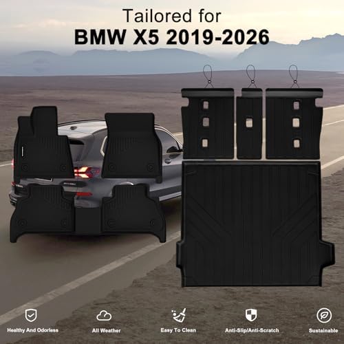 Floor Mats & Trunk Mat for 2019-2024 2025 BMW X5 40i/50i/M50i/M60i/M/M Competition,TPE All Weather Protection 2 Rows Full Set Car Mats - Image 2