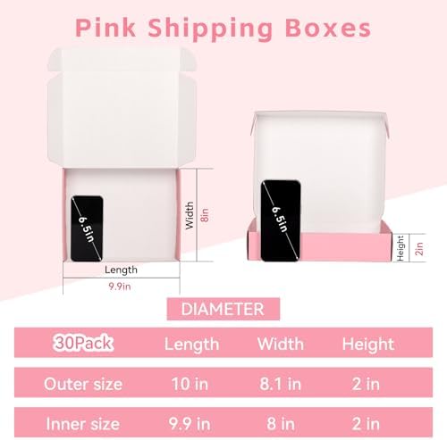 10x8x2 In Pink Shipping Boxes Medium, Pack of 30 Corrugated Mailer Boxes for Packaging Small Business - Image 2