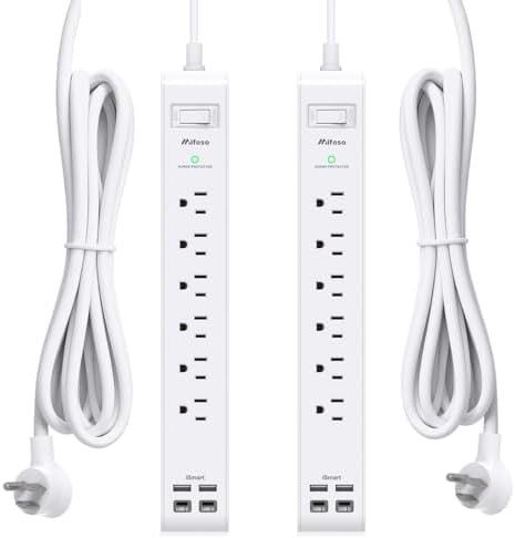 2 Pack Power Strip, 5FT Extension Cord, Surge Protector with 6 Outlets and 4 USB Ports (2 USB C), Flat Plug Overload Protection, Extension Cord with Multiple Outlets, Wall Mount for Home Dorm College by Mifaso