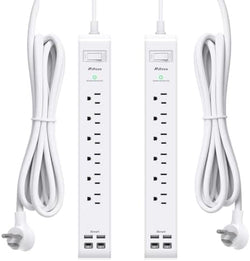 2 Pack Power Strip, 5FT Extension Cord, Surge Protector with 6 Outlets and 4 USB Ports (2 USB C), Flat Plug Overload Protection, Extension Cord with Multiple Outlets, Wall Mount for Home Dorm College by Mifaso