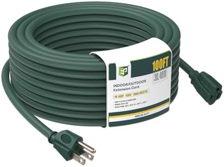 EP 100 FT Outdoor Extension Cord, 16/3 SJTW Heavy Duty Green, ETL Listed by ENERGYPRO