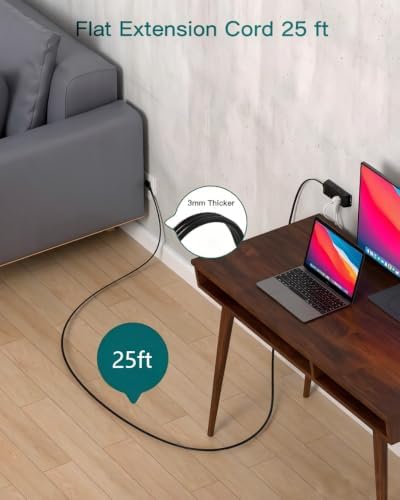 Addtam Flat Plug Power Strip with 6 Outlet Extender, 25 FT Extension Cord Flat Wall Plug with Multiple Outlets, No Surge Protector for Cruise Ship, Travel, Dorm, Home Office, Cruise Essentials, Black - Image 4