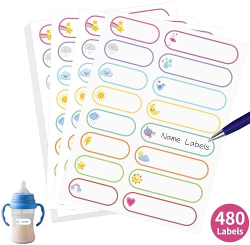 480 Pcs Waterproof Labels for Kids Stuff Daycare Name Bottle Essentials by MOWPOG