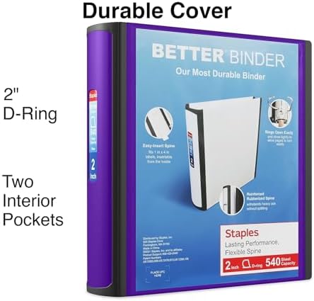 Staples Better 2-Inch 3-Ring Binder, Purple, Heavy-Duty - Image 2