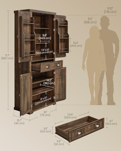 VASAGLE Pantry Cabinet, Freestanding Tall Cupboard with a Drawer - Image 3