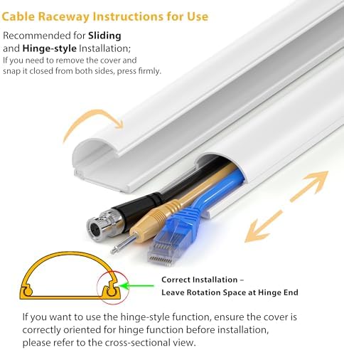 ZhiYo 39in Cord Hider for 2-3 Wall-Mounted TV Wires, 1.2"W x 0.55"H, White - Image 4