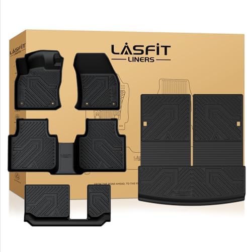LASFIT Floor Mats for Volkswagen VW Tiguan 2018-2024(Fit 7 Seats), All-Weather Protection TPE Car Mats 3 Rows Floor Liners & Trunk Mats & Seatback Mats Full Set for VW Tiguan Accessories, Black by LASFIT
