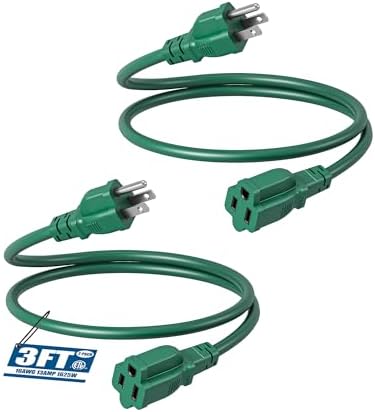 DEWENWILS 2-Pack Extension Cord 3 FT, 13A 125V, ETL Listed, Green by DEWENWILS