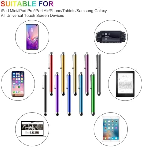Stylus Pen [10 Pack] Universal Capacitive Touch Screen Pens for Tablets, iPad mini, iPad Pro, iPad Air, Smartphones, Samsung Galaxy - Multiple Colors - Image 3