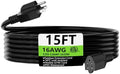 HUANCHAIN Black Extension Cord 15 FT, 16 Gauge, Outdoor Electric Cable by huanchain
